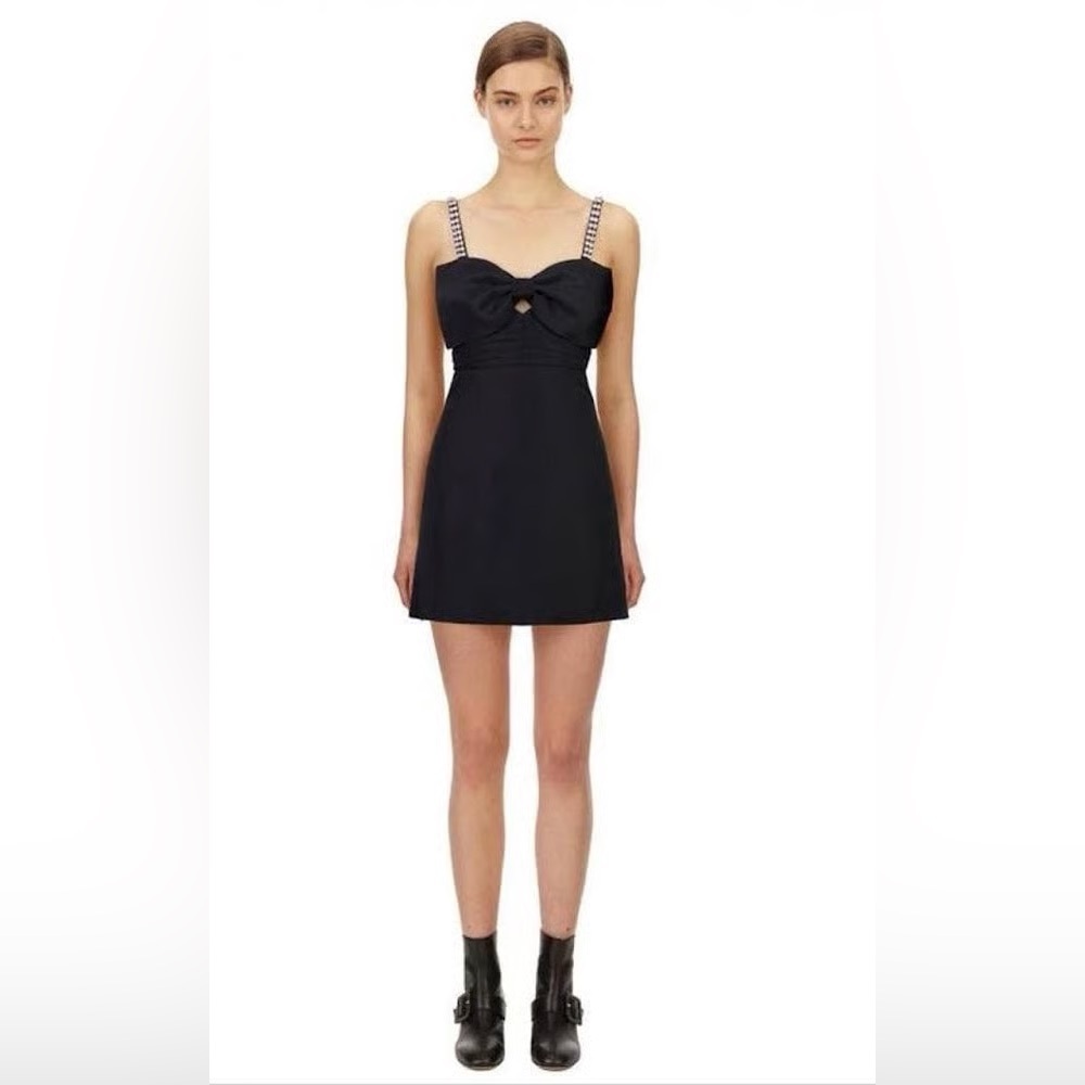 Self-Portrait Black Taffeta Bow Mini Dress